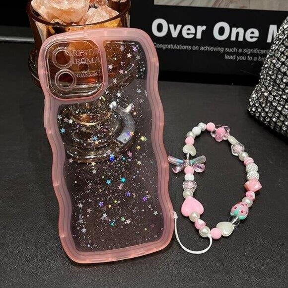 Iphone 16 16 Pro 16 Pro Max Cute Trendy Kawaii Glitter Case with Wrist Strap - Picture 2 of 5